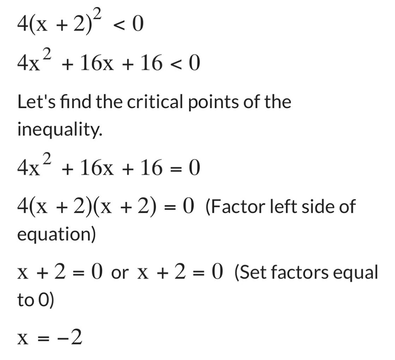 What is the solution set for the quadratic inequality 4(x+2)^2<0-example-1