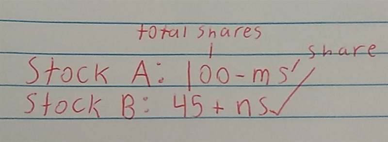 Jabari owns 100 shares of Stock A and 45 shares of Stock B. For the past month, his-example-1