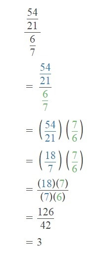 Evaluate the expression for c = 6/7, 54/21 divided by c-example-1