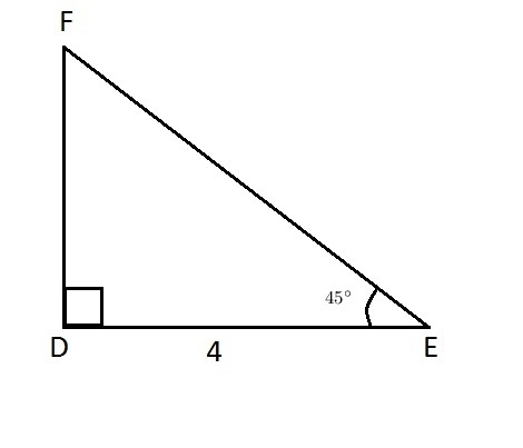 On a piece of paper, use a protractor to construct right triangle DEF with DE=4 in-example-1