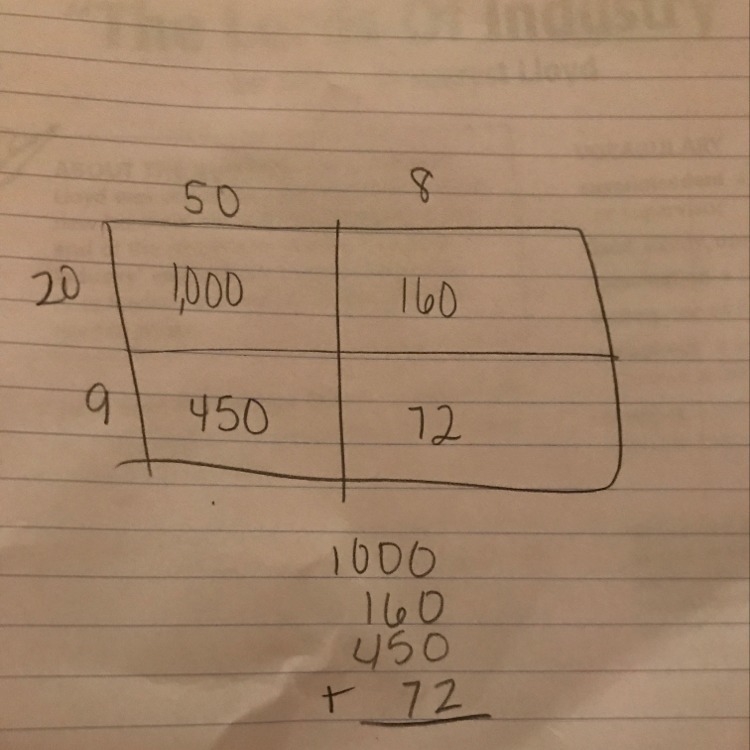 Solve 58x29 using an area model-example-1