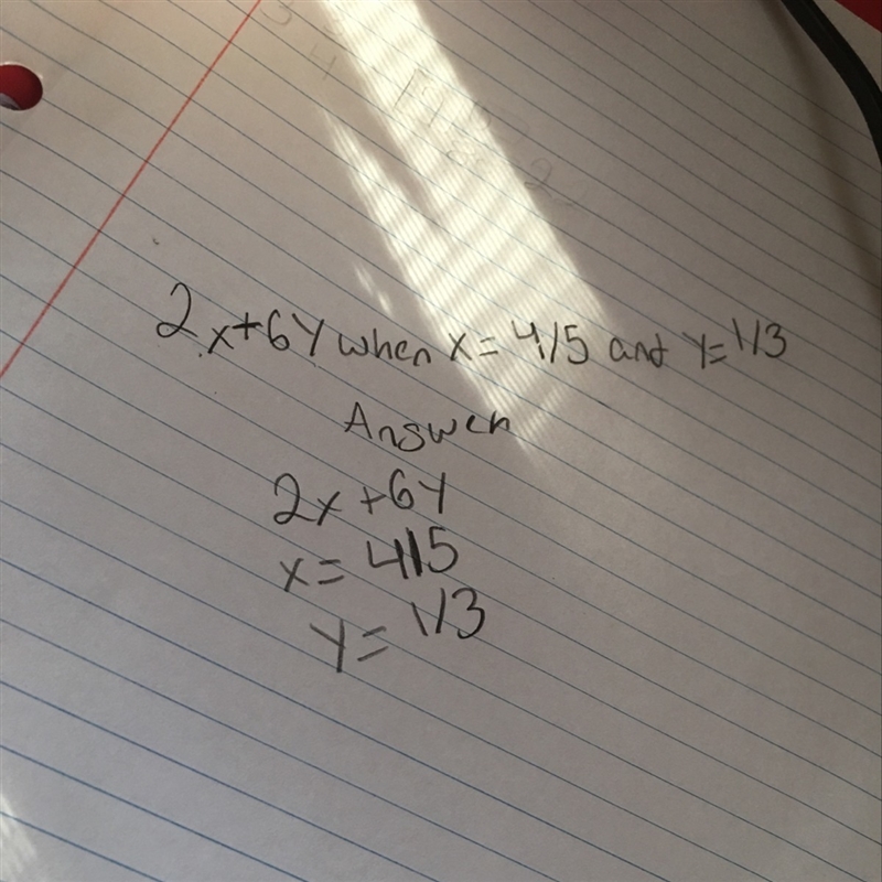 2x+6y when X= 4/5 and y= 1/3-example-1