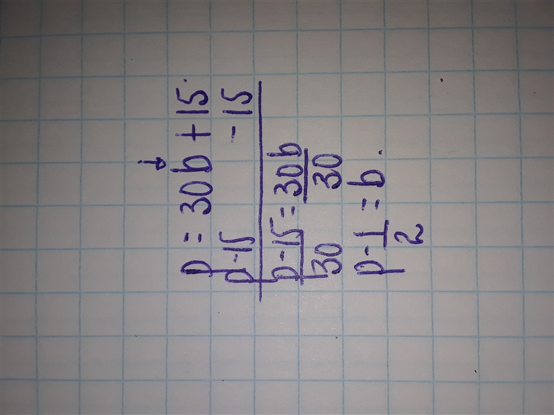 Rhonda sells textbooks her paycheck is found using the formula p=30b+15, where is-example-1