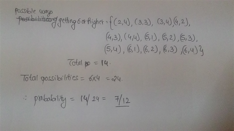 If you roll a fair six-sided die and a fair four-sided die, what is the probability-example-1