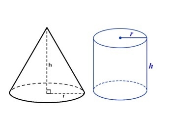 Figure A is a cylinder. Figure B is a cone. The figures have the same height and the-example-1