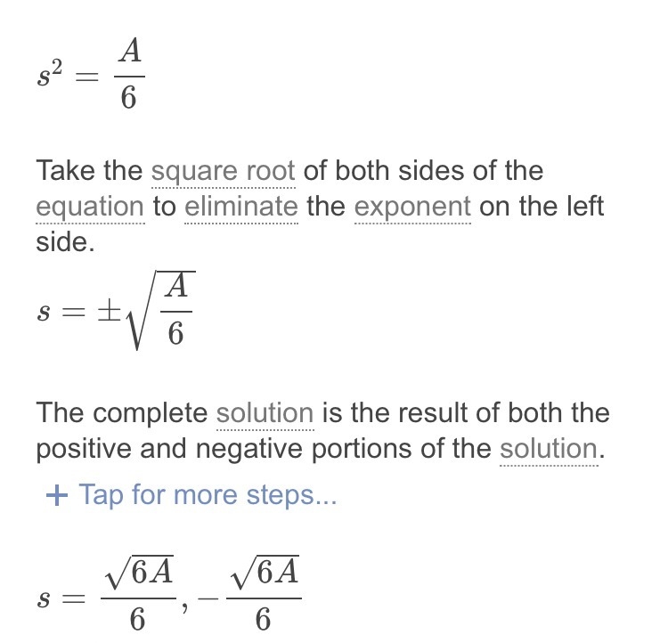 A=6s squared Whats the formula for s-example-1