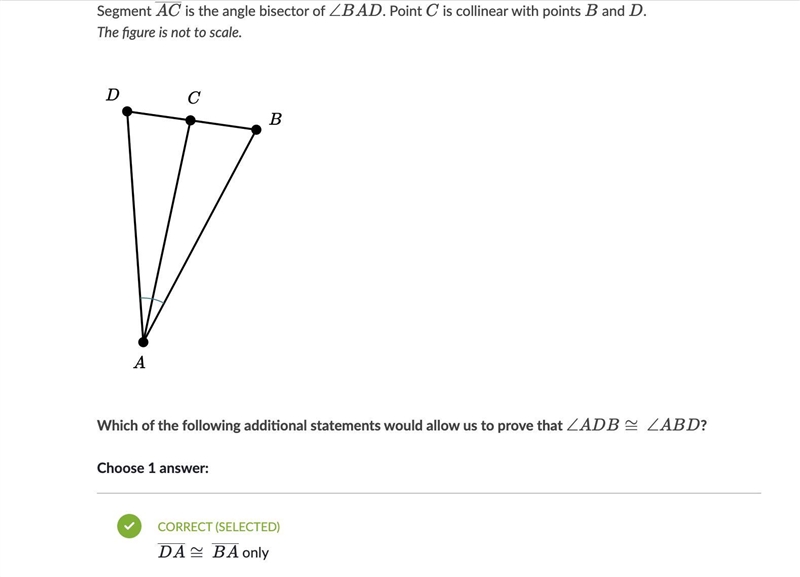 In ΔABC shown below, ∠BAC is congruent to ∠BCA: Triangle ABC, where angles A and C-example-1