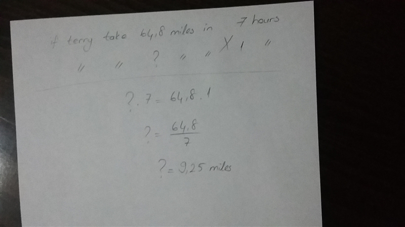 terry bicycled 64.8 miles in 7 hours. wat is the best estimate of the average number-example-1