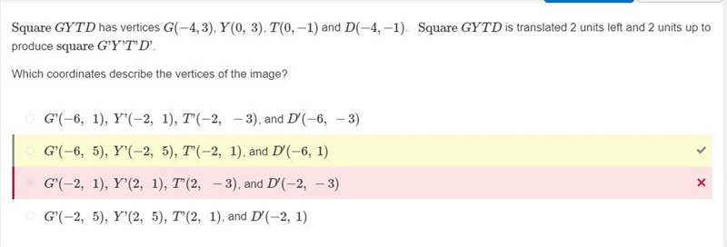 Square GYTD has vertices G(−4,3) , Y(0, 3) , T(0,−1) and D(−4,−1) . ​ Square GYTD-example-1