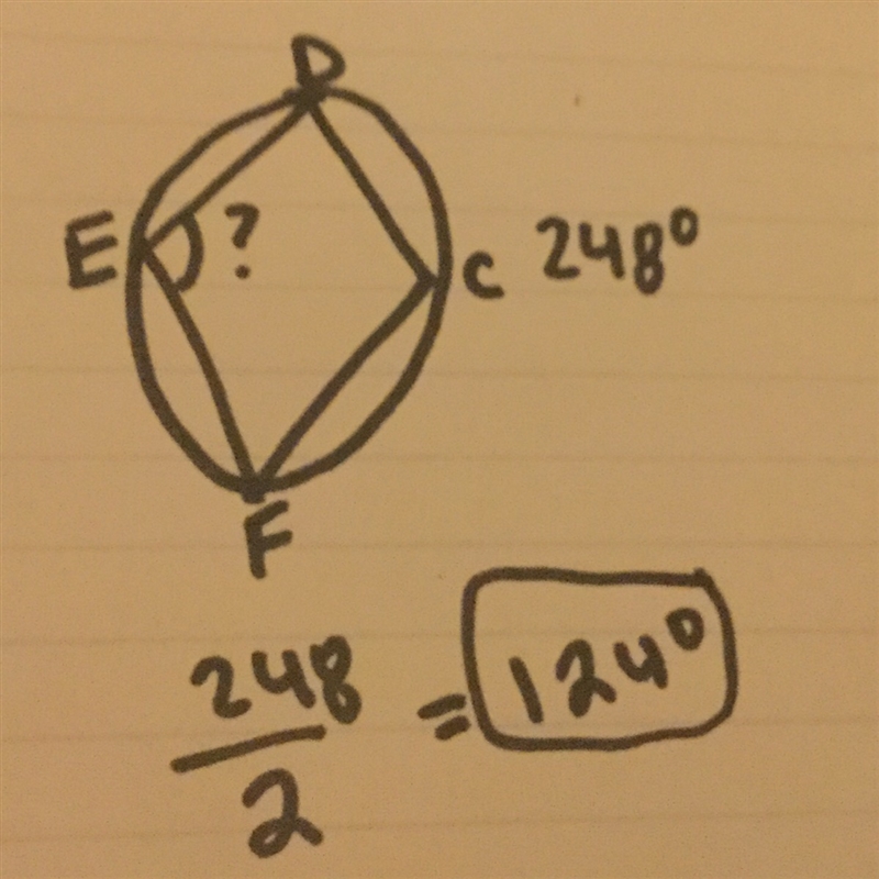 Kite DCFE is inscribed in circle A If the measure of arc DEF is 248°, what is the-example-1