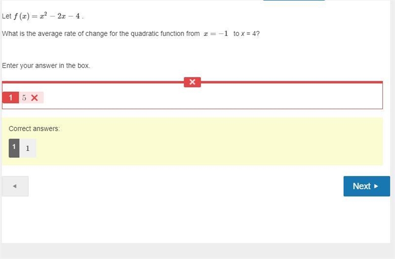 Let f(x)=x^2-2x-4 What is the average rate of change for the quadratic function from-example-1