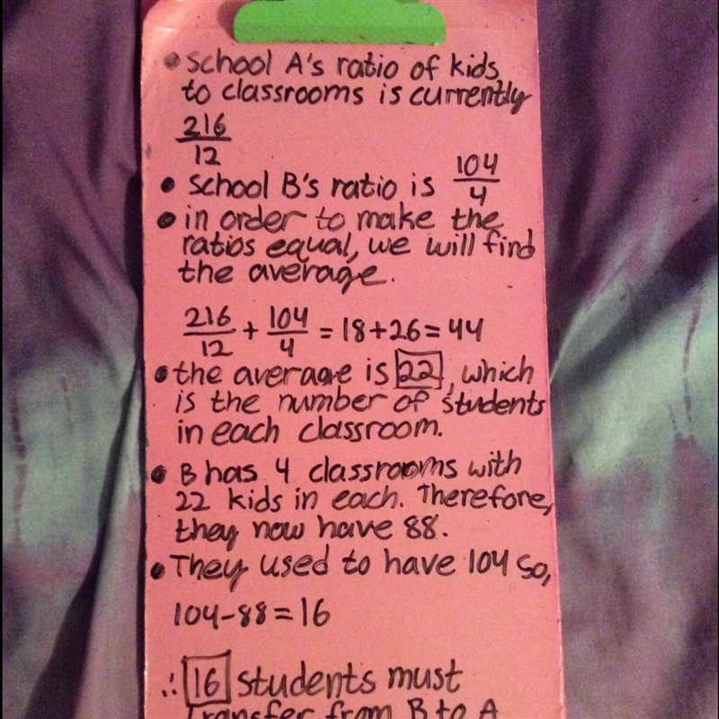 School A has 216 students and 12 classrooms. School B has 104 students and 4 classrooms-example-1