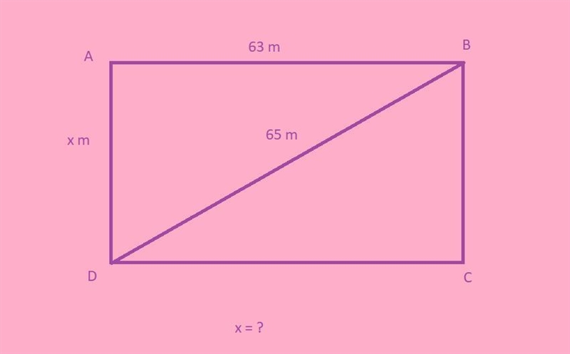 ABCD is a rectangle. What is the value of x? rectangle with length 63 m, width x m-example-1