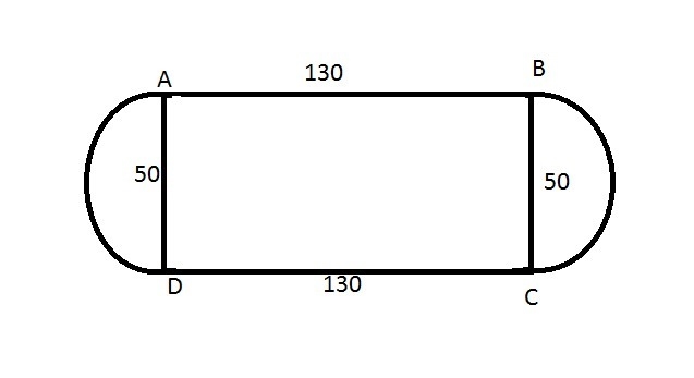 Jill is trying to find the area of football field with the track around it at her-example-1