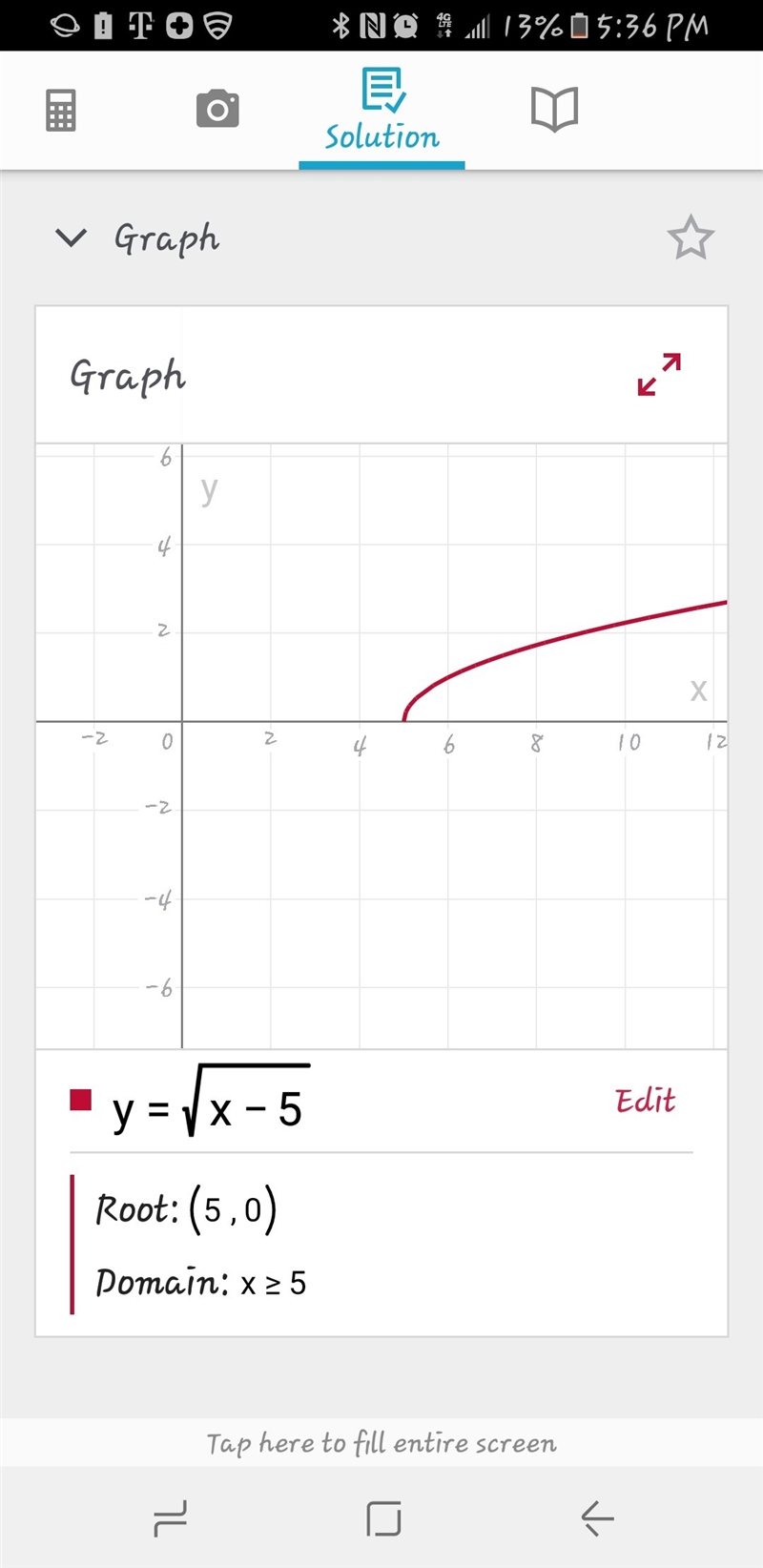 Y=√x-5 how do you solve it-example-1