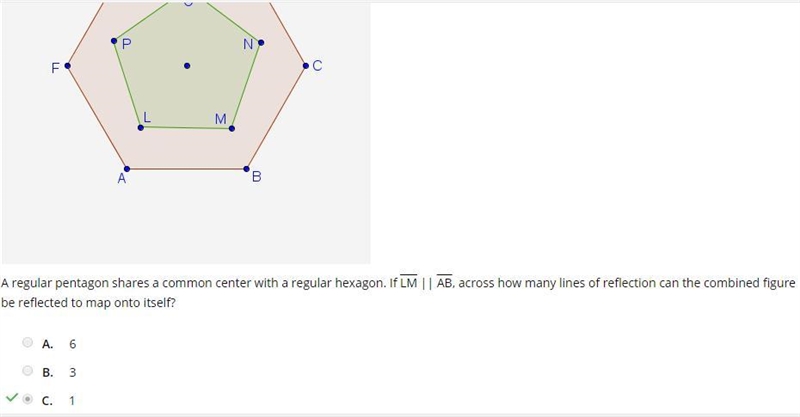 A regular pentagon shares a common center with a regular hexagon. If LM¯¯¯¯¯ || AB-example-1