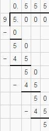 Use long division to determine the decimal equivalent of 5 over 9. 0 point 3 bar 0 point-example-1