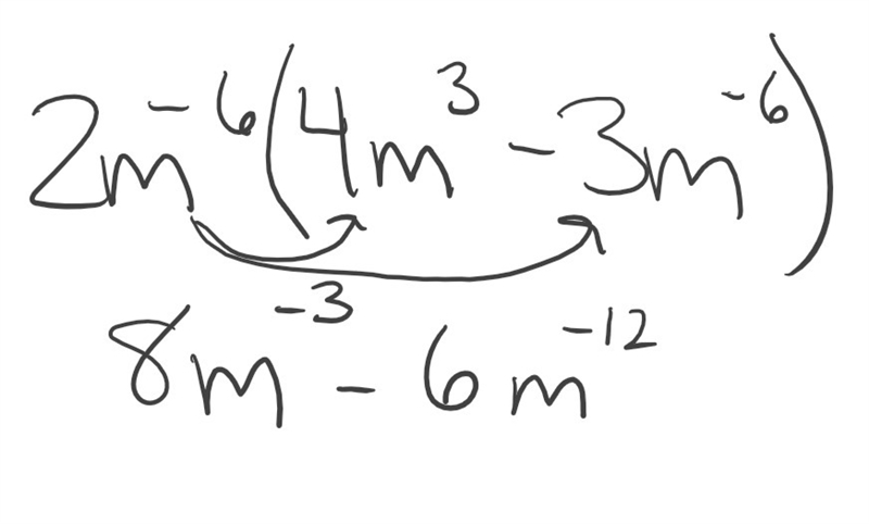 Which polynomial represents the product of 2m−6 and 4m3−3m−6? The numbers after the-example-1