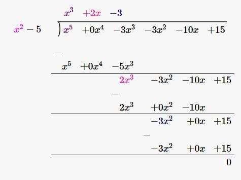 The quotient of (x^5-3x^3-3x^2-10x+15) and a polynomial is (x^2-5). What is the polynomial-example-1