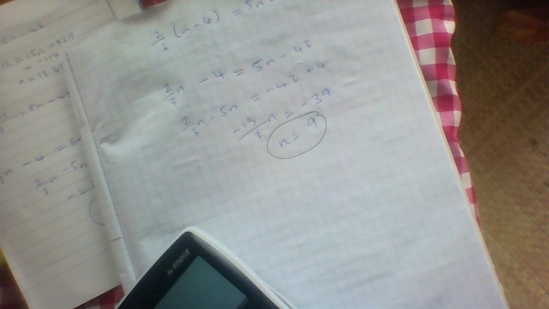 2/3 (n - 6) = 5n - 43 PLEASE HELP! YOU WILL GET AT 12 POINTS SO PPLLLZZZ HELP-example-1