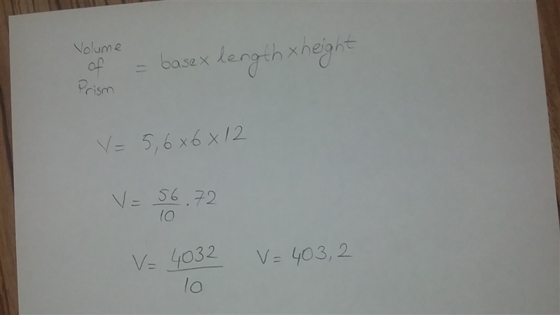 Find the volume of the prism. A. 23.6 cm3 B. 70.8 cm3 C. 201.6 cm3 D. 403.2 cm3-example-1