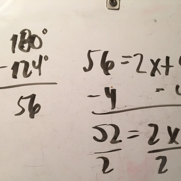 ∠1 ​ and ∠2 are supplementary. ∠1=124°∠2=(2x+4)° Select from the drop down menu to-example-1