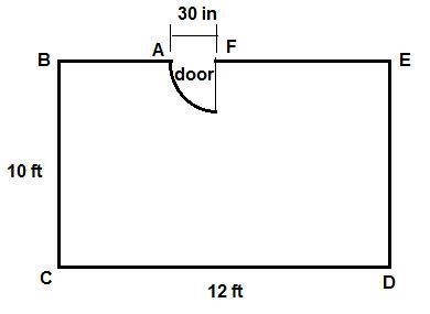 An office room is 12 ft by 10 ft with a door that is 30 inches wide. How many feet-example-1