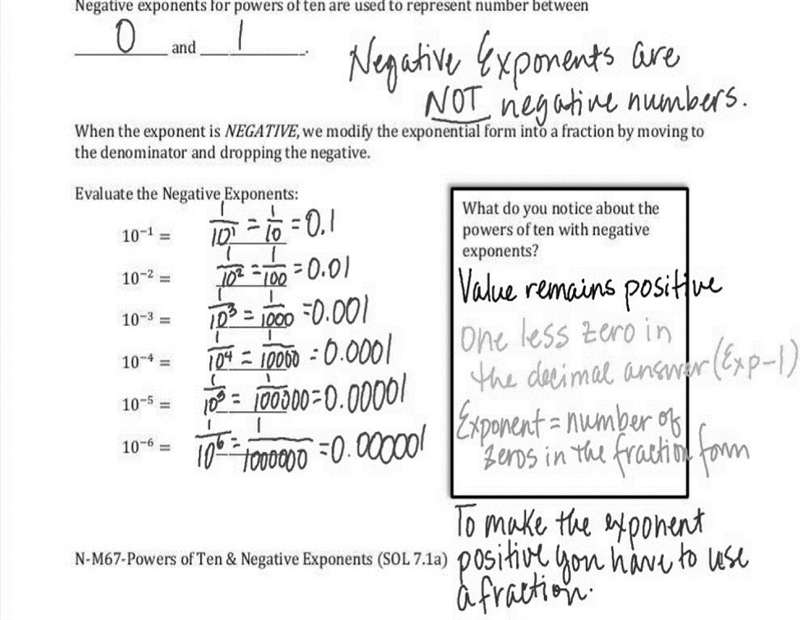 What negative exponents for the power of 10 Are used to represent numbers between-example-1