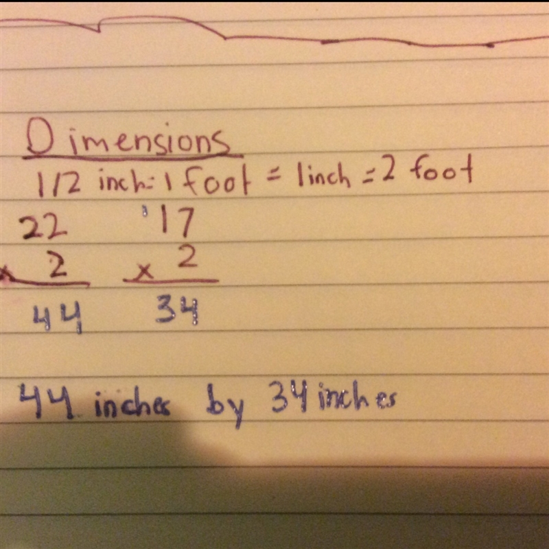 On a scale drawing, the scale is 1/2 inch = 1 foot. What are the dimentions on the-example-1