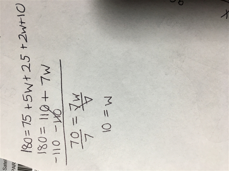 The interior angles of a triangle have measures 75° , (5w+25)° , and (2w+10)° . What-example-1