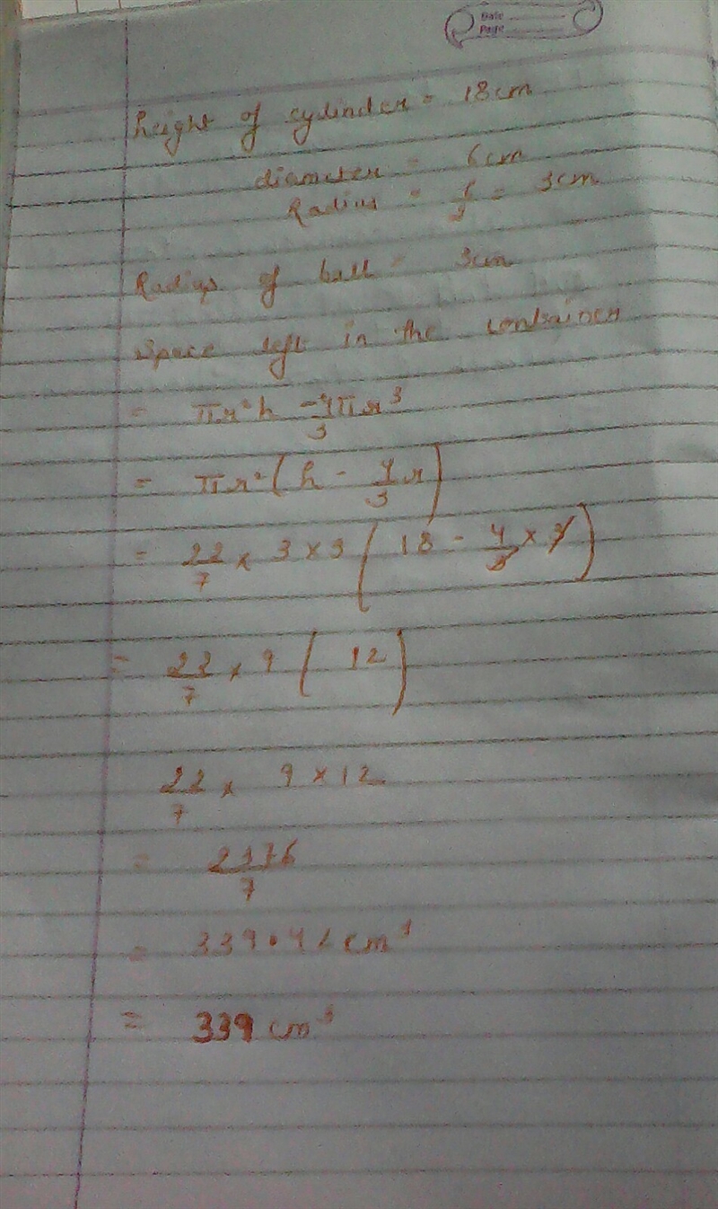 A cylindrical container of three rubber balls has a height of 18 centimeters and a-example-1