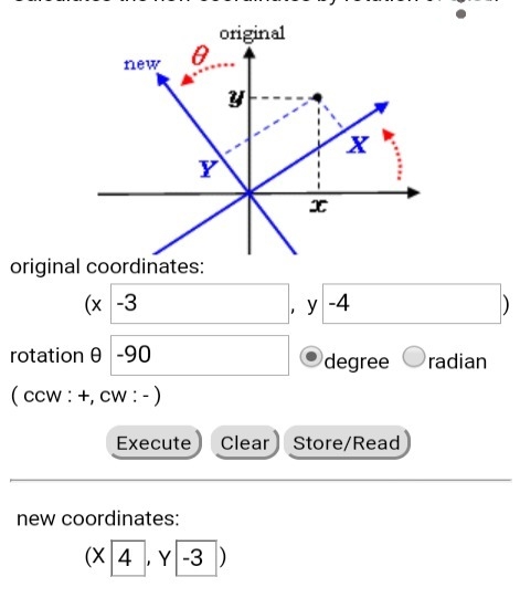 Point P(−3, −4) is rotated 90° counterclockwise about the origin. What are the coordinates-example-1