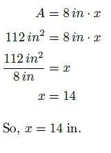 Determine the missing dimension of the area is 112 in2-example-1