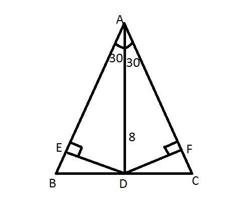 In ΔABC, m∠CAB = 60° and AD is angle bisector with D∈ BC and AD = 8 ft. Find the distances-example-1