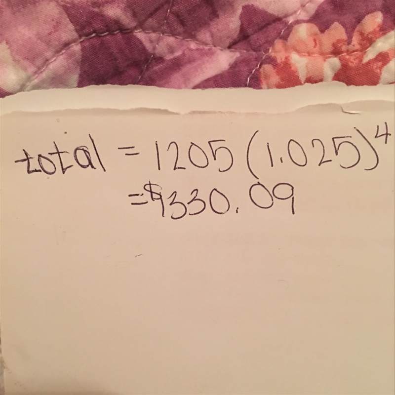 you put $1205 in an account that earns 2.5% simple interest. Find the total amount-example-1