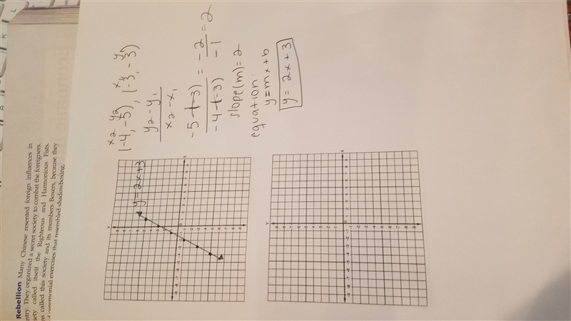 Graph a line that goes through the following 2 points ,(-4,-5),(-3,-3) and write an-example-1