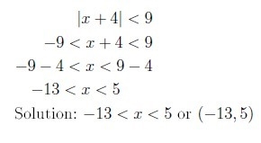 Solve for x. |x+4|<9-example-1