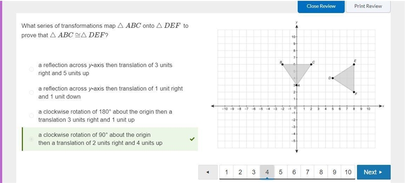 What series of transformations map △ABC onto ​ △DEF ​ to prove that △ABC≅△DEF ? a-example-1