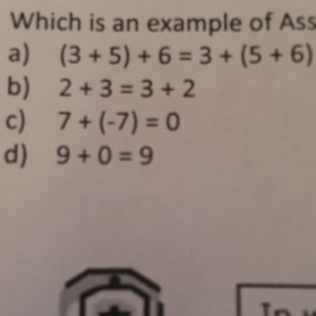 Which one is a example of associative property of addition-example-1