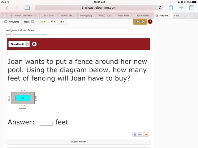 Joan wants to put a fence around her new pool. Using the diagram below, how many feet-example-1