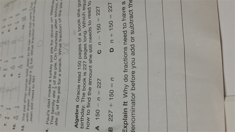 HELP!!! Gracie read 150 pages of a book she got for her birthday. The book is 227 pages-example-1