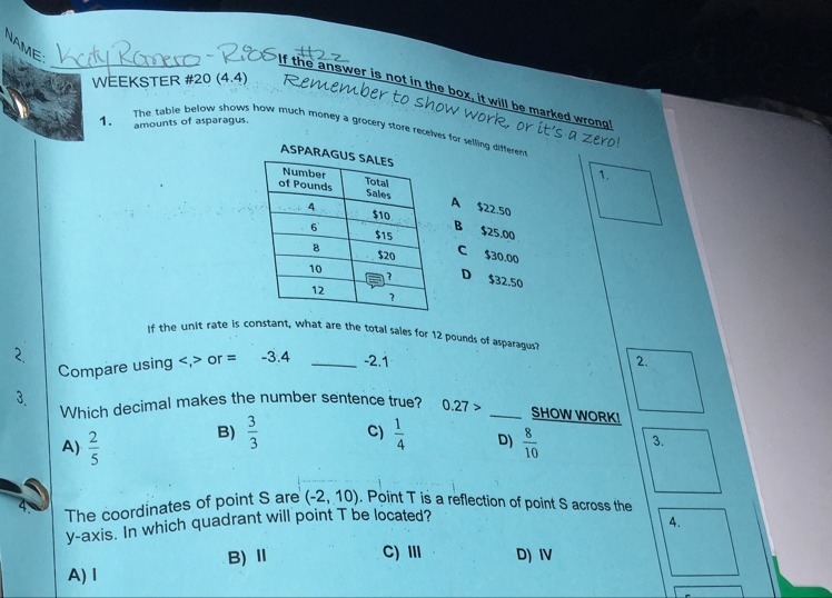 Help me for Number 1 Through 4 and Remember to show work :)-example-1