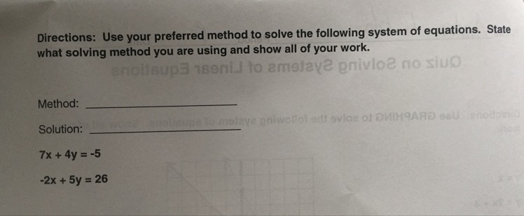 Use either substitution or elimination to solve the following system of equations-example-1