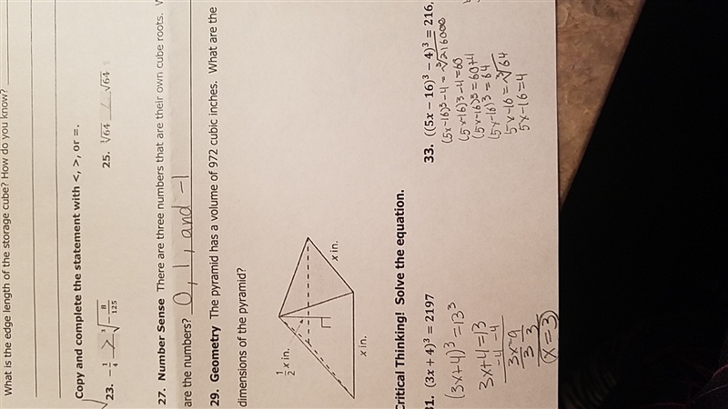 The square pyramid has a volume of 972 cubic inches. What are the dimensions of the-example-1