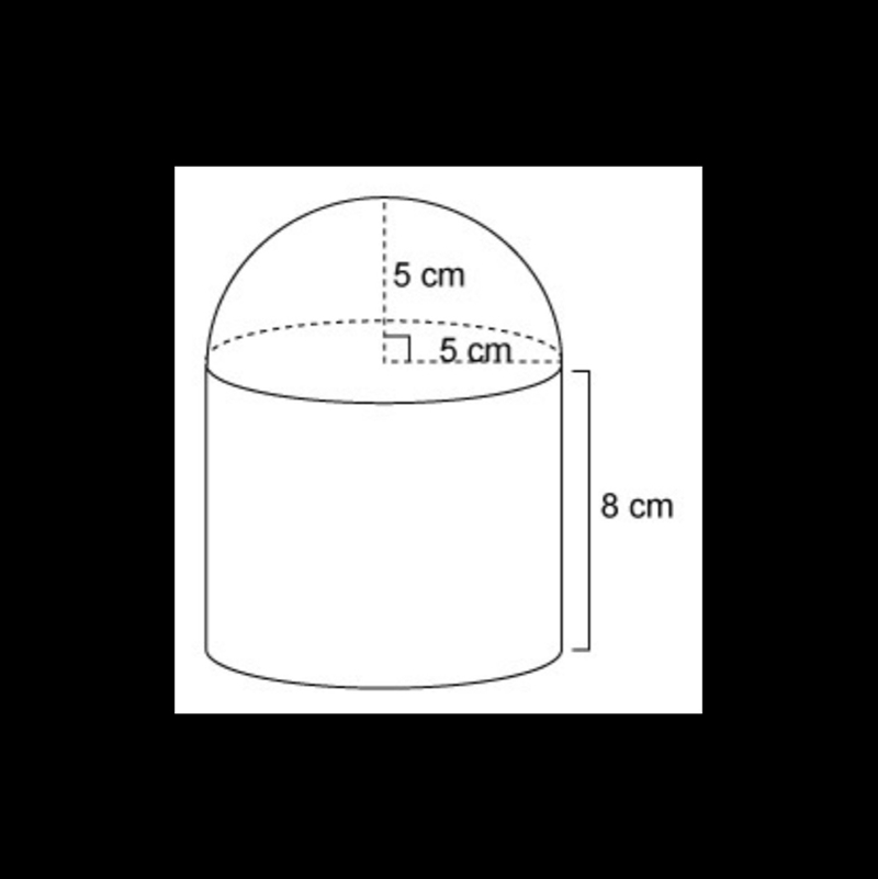 The figure is made up of a hemisphere and a cylinder. What is the volume of the figure-example-1