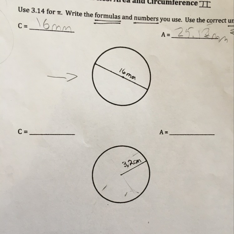 Need help finding the circumstance and area of the 2 circle-example-1