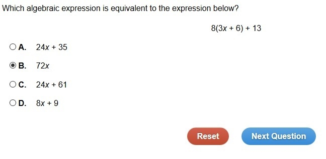 Which algebraic expression is equivalent to the expression below? 8(3x + 6) + 13 A-example-1