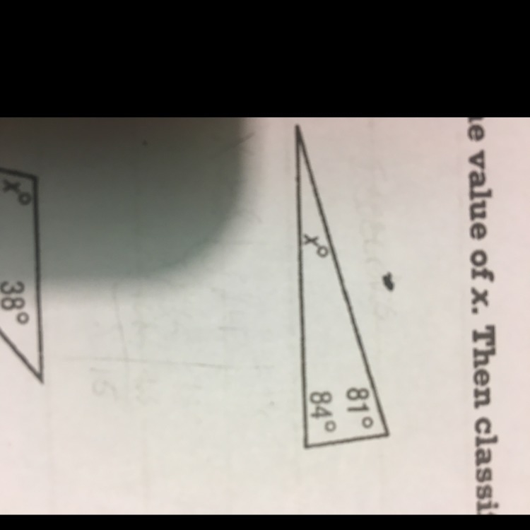 Find the value of x then classify the triangle by its angles-example-1