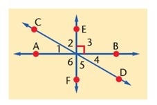 Name a pair of vertical angles. A. <2 and <5 B. <2 and <6 C. <3 and-example-1