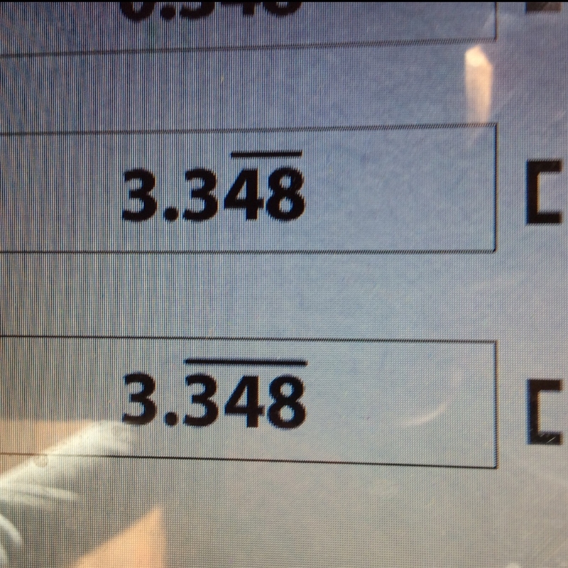 What does the long and short bar mean in decimals these 2 or the two choices I need-example-1